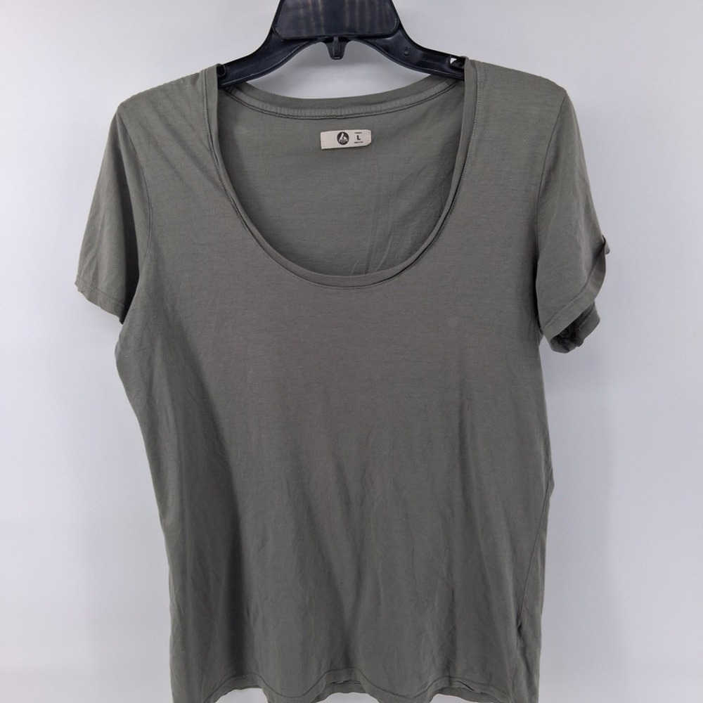 American Giant Womens L Olive Green Scoop Neck Short Sleeve T-Shirt Solid Basic